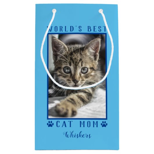Die beste Cat Mama Prints Pet Foto Blue Kleine Geschenktüte (Rückseite)