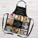 Die beste Grandma-Collage der Welt Schwarz Schürze<br><div class="desc">Ein schönes Geschenk für die beste Oma der Welt. Personalisieren Sie dieses Foto Collage schwarze Schürze mit 8 Bildern von ihren Enkelkindern, Kindern, anderen Familienmitgliedern, Haustieren, etc. Passen Sie "Weltbeste Oma" an und ob sie "Oma", "Nana", "Abuela" usw. genannt wird, und fügen Sie die Namen ihrer Enkel als Unterschrift hinzu....</div>