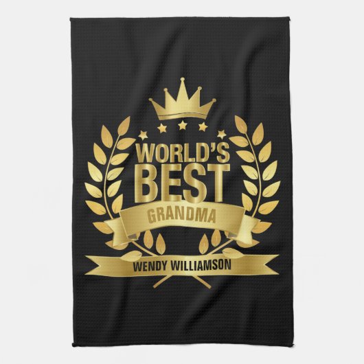 Die beste Großmutter der Welt Gold Black Geschirrtuch (Vertikal)