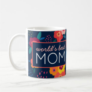 Die beste Mama der Welt Moderne Blumen in Blau Kaffeetasse