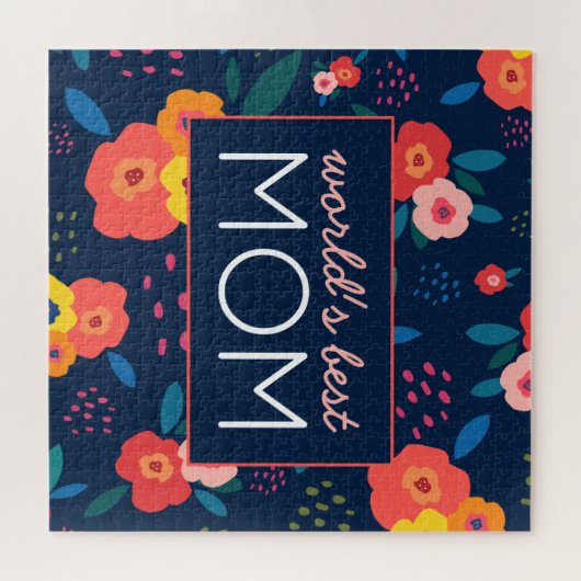 Die beste Mama der Welt Moderne Blumen in Blau Puzzle (Horizontal)