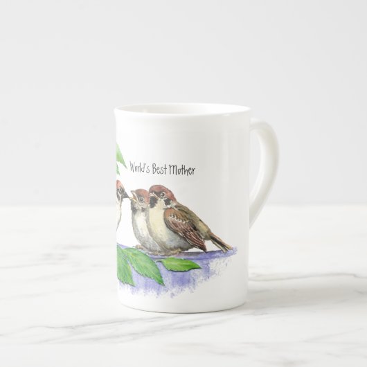 Die beste Mama der Welt, Mutter-Day-Sparrow-Famili Porzellantasse (Vorderseite Rechts)