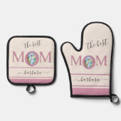 Die beste Mama Foto Stilvoll rosa Lavendel Letting Ofenhandschuh & Topflappen-Set (Vorderseite)