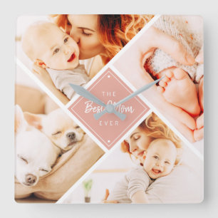 Die beste Mama für moderne, individuelle Fotos Quadratische Wanduhr
