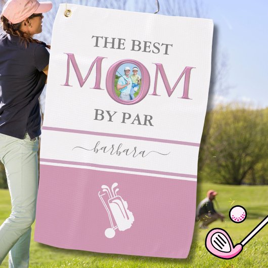 Die beste Mama nach Par Foto Stilvoll rosa Lavende Golfhandtuch