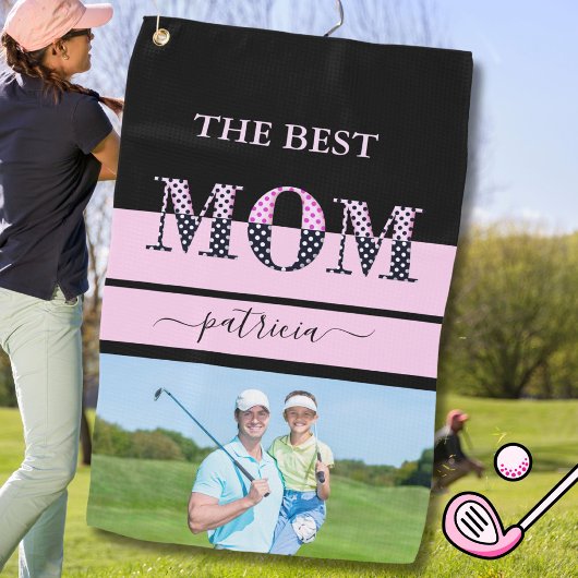 Die beste Mama Stilvolles Foto Schwarz Pink Lettin Golfhandtuch