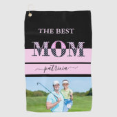 Die beste Mama Stilvolles Foto Schwarz Pink Lettin Golfhandtuch (Vorderseite)