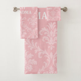 Die beste Oma Soft Pink White Damask der Welt Badhandtuch Set