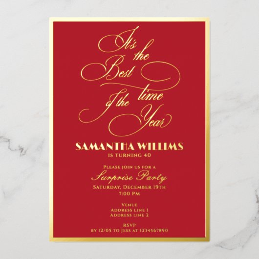 Die beste Zeit des Jahres Rot Elegant jedes Alters Folieneinladung (Vorderseite)