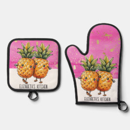 Die besten Freunde Ananas Kawaii Ananas Niedlich P Ofenhandschuh & Topflappen-Set