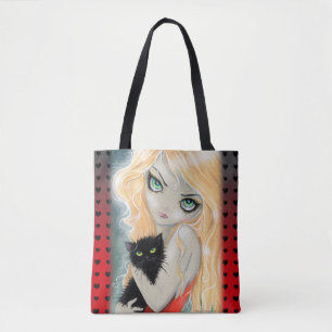 Die besten Freunde Big Eye Girl and Black Kitty Ar Tasche