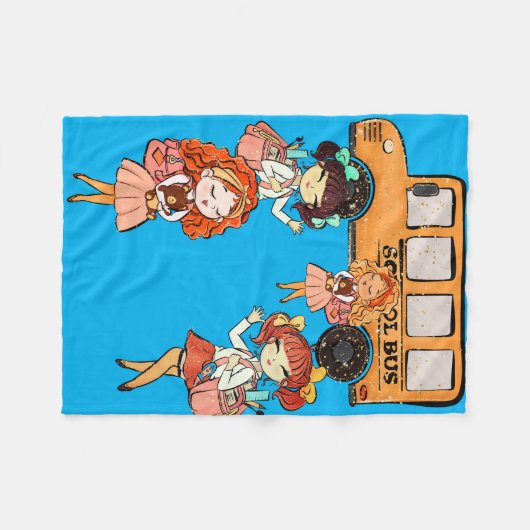 Die besten Freunde der Mädchen holen den Schulbus Fleecedecke (Vorderseite (Horizontal))