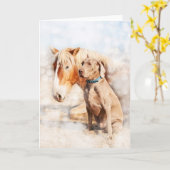 Die besten Freunde - ein Zugpferd und ein Hund Karte (Gelbe Blume)