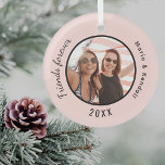 Die besten Freunde Foto betitelt die Rose Ornament Aus Glas<br><div class="desc">Personalisieren Sie Ihr eigenes Foto. Eine Rose goldener Hintergrund. Geben Sie Ihre Namen und das Jahr ein. Schwarzer Text.</div>
