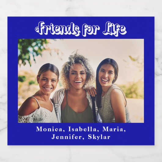 Die besten Freunde Foto königsblaue weiße Namen Pa Schaumweinetikett (Einzelnes Label)