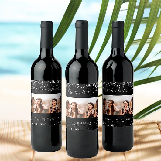 Die besten Freunde Foto Schwarz-Silber-Glitzer Sta Weinetikett