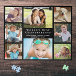 Die besten Großeltern der Welt 8 Foto Black Puzzle<br><div class="desc">Dieses 8-Foto-Collage-Puzzle wird den besten Großeltern der Welt ein Vergnügen sein. Personalisieren Sie mit 8 Bildern von Enkelkindern,  Kindern,  anderen Familienmitgliedern,  Haustieren usw.,  personalisieren Sie den Ausdruck "Die besten Großeltern der Welt" auf Wunsch und fügen Sie die Enkelkinder-Namen hinzu,  alles in weißer Typografie vor einem schwarzen Hintergrund.</div>