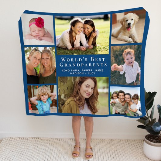 Die besten Großeltern der Welt 8 Foto Collage Blue Sherpadecke