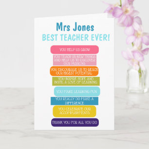 Die besten Lehrer je Liste der Gründe danke Karte