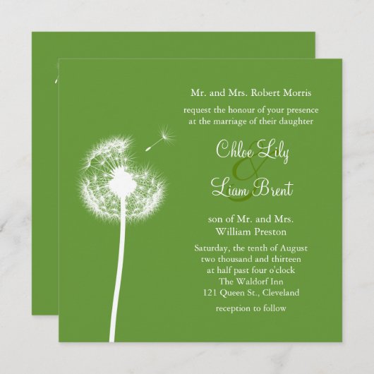 Die besten Wünsche! Einladung zur Hochzeit (grün) (Vorne/Hinten)