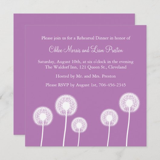 Die besten Wünsche! Probe Dinner Einladung (lila) (Vorne/Hinten)