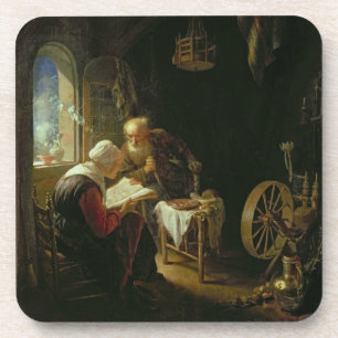 Die Bibel-Lektion oder Anne und Tobias (Öl auf Untersetzer