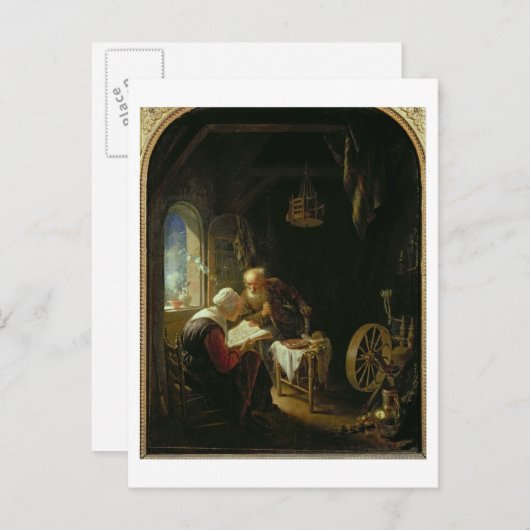 Die Bibellehre oder Anne und Tobias (Öl auf Tafel) Postkarte (Vorne/Hinten)