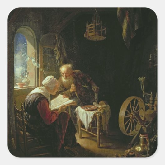 Die Bibellehre oder Anne und Tobias (Öl auf Tafel) Quadratischer Aufkleber (Vorderseite)