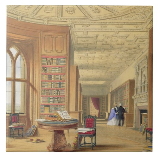 Die Bibliothek, Windsor Schloss, 1838 (Farbelitho) Fliese (Vorderseite)