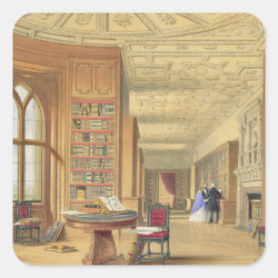 Die Bibliothek, Windsor Schloss, 1838 (Farbelitho) Quadratischer Aufkleber