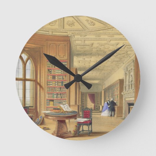 Die Bibliothek, Windsor Schloss, 1838 (Farbelitho) Runde Wanduhr (Vorderseite)