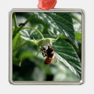 Die Biene auf der Himbeere Bush Ornament Aus Metall