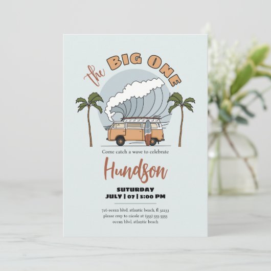 Die Big One Surf's Up Birthday Einladungskarte Einladung (Stehend Vorderseite)