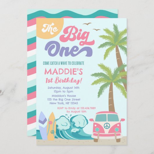 Die Big One Surf's up Surf - Einladung zum Geburts (Vorne/Hinten)