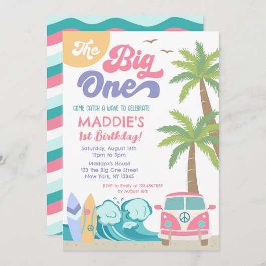 Die Big One Surf's up Surf - Einladung zum Geburts (Vorne/Hinten)
