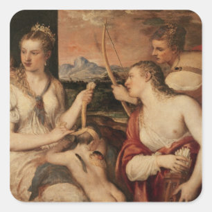 Die Bildung des Amors, c.1565 Quadratischer Aufkleber