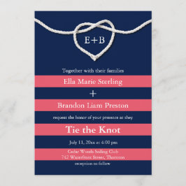 Die Bindung der Knot Coral & Navy Hochzeitseinladu Einladung