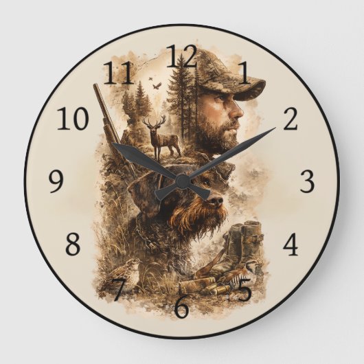 Die Bindung des Jägers – Deutsch Drahthaar Große Wanduhr (Vorderseite)