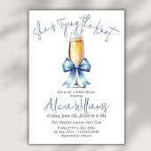 Die Bindung des Knotens Blue Bow und des Prosecco- Einladung