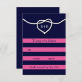 Die Bindung des Knotens Fuchsia und der Marine-UAW RSVP Karte (Vorne/Hinten)
