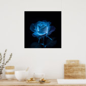 Die biolumineszente Blume der Blauen Rose auf Schw Poster (Küche)