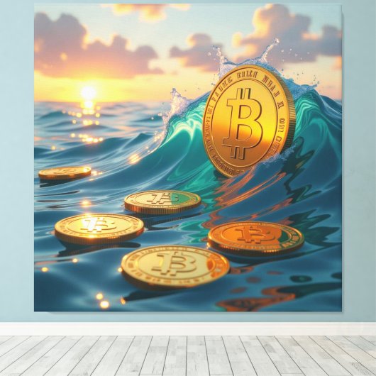 Die Bitcoin-Welle – Aufstieg der digitalen Macht“ Leinwanddruck (Insitu (Holzboden))