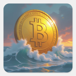 Die Bitcoin-Welle – Aufstieg der digitalen Macht“ Quadratischer Aufkleber