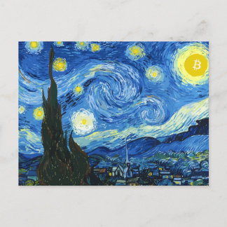 Die bitkoinische Nacht Ankündigungspostkarte