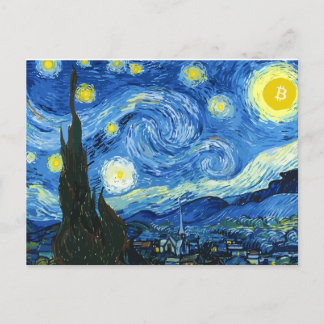 Die bitkoinische Nacht Ankündigungspostkarte
