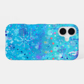 Die Blasenmaschine: Blaue abstrakte Kunst iPhone 16 Hülle (Rückseite (Horizontal))