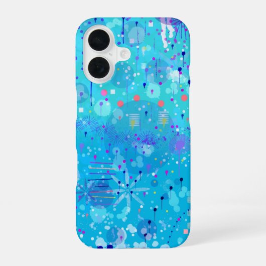 Die Blasenmaschine: Blaue abstrakte Kunst iPhone 16 Hülle (Rückseite)
