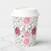 Die Blätter in Burgund und Rosa Pappbecher (Links)