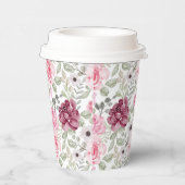 Die Blätter in Burgund und Rosa Pappbecher (Rechts)