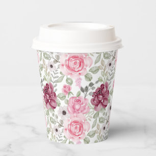 Die Blätter in Burgund und Rosa Pappbecher